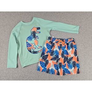 Jumping Beans Boys 2 pc Swim Set Size 5T Long Rash Guard Top Trunks Dinosaur NWT